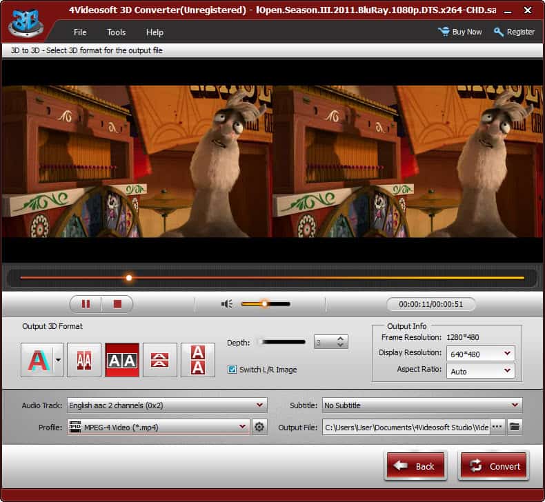 Convert between 2D video and 3D video, and convert between 3D video formats.
