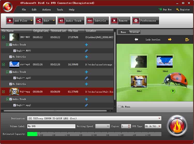 4Videosoft DivX to DVD Converter Screenshot