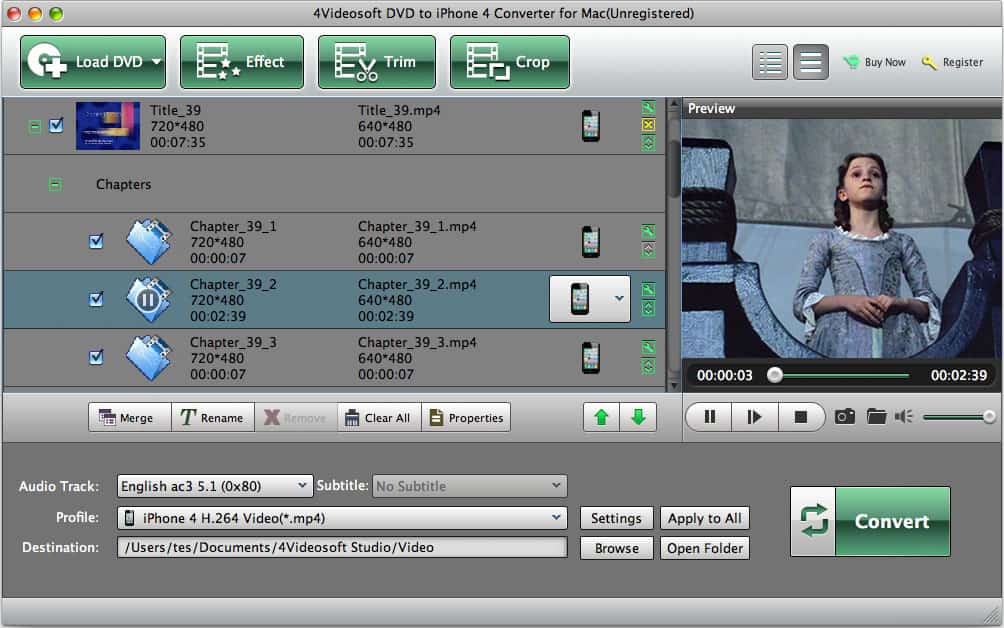 4Videosoft Mac DVD to iPhone 4 Converter Screenshot
