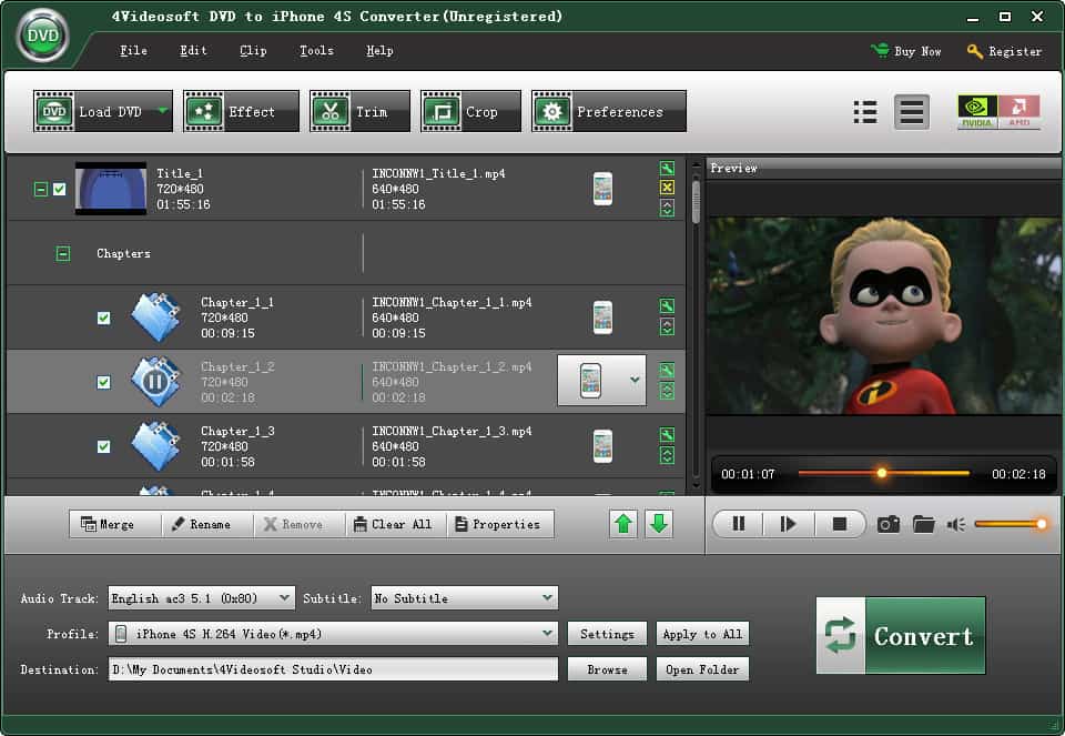 4Videosoft DVD to iPhone 4S Converter Screenshot