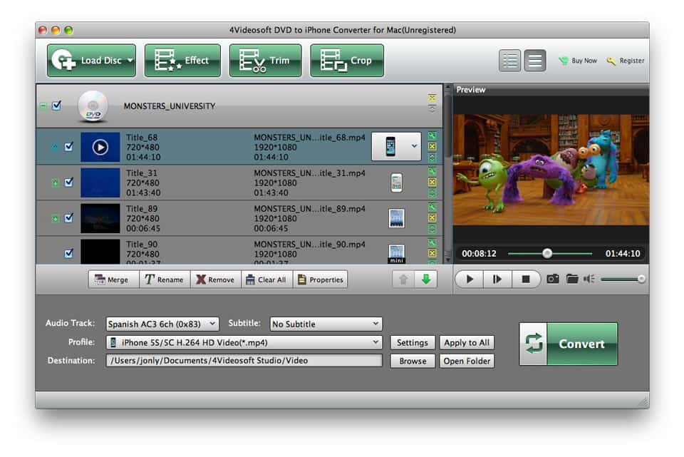 Screenshot of 4Videosoft Mac DVD to iPhone Converter