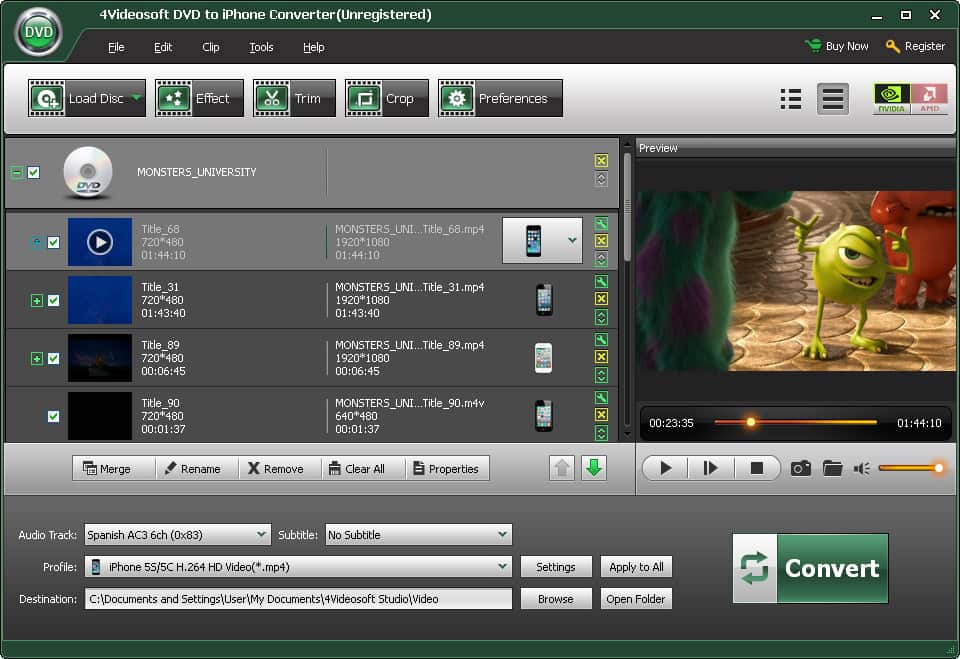 Screenshot of 4Videosoft DVD to iPhone Converter