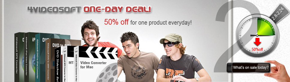 Enjoy 50% off for one product everyday at 4Videosoft