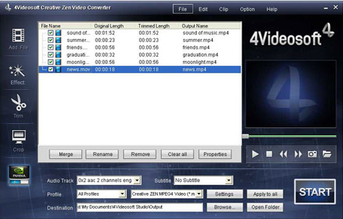 4Videosoft Creative Zen Video Converter - load file
