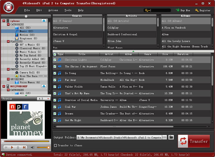 4Videosoft iPad 2 to Computer Transfer Screenshot