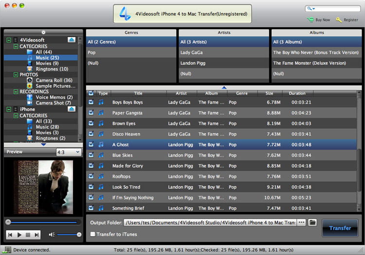 4Videosoft iPhone 4 to Mac Transfer Screenshot