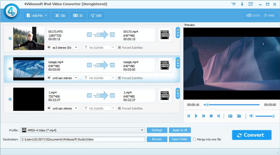 Screenshot of 4Videosoft iPod Video Converter