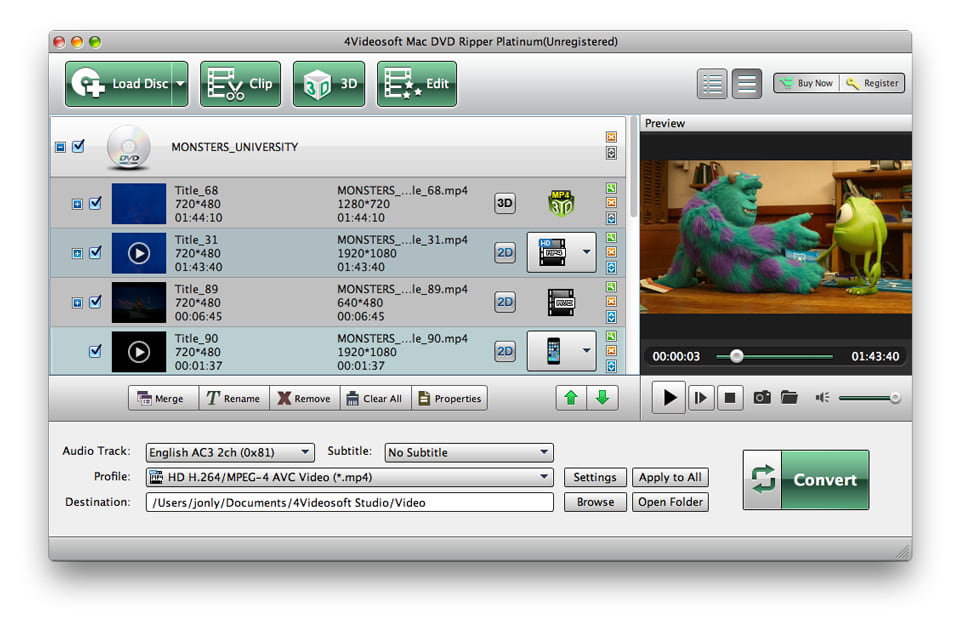 Screenshot of 4Videosoft Mac DVD Ripper Platinum 5.2.02