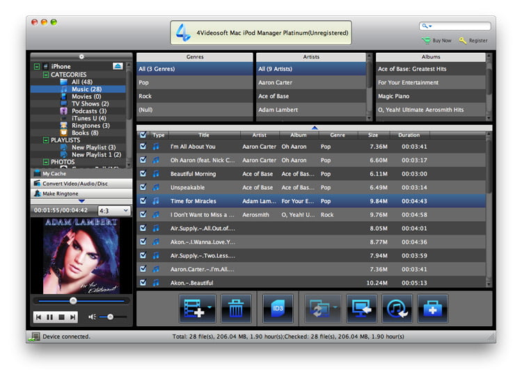 Screenshot of 4Videosoft Mac iPod Manager Platinum 6.0.16
