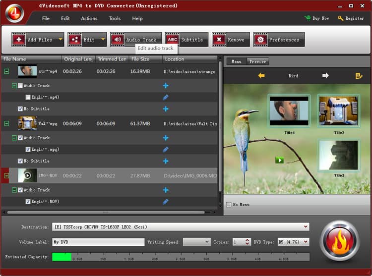 4Videosoft MP4 to DVD Converter Screenshot