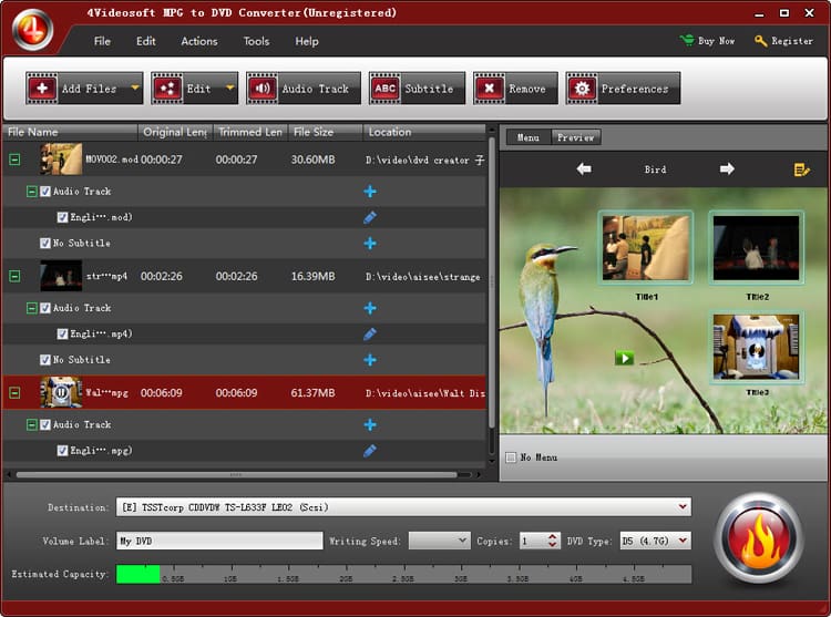 4Videosoft MPG to DVD Converter Screenshot