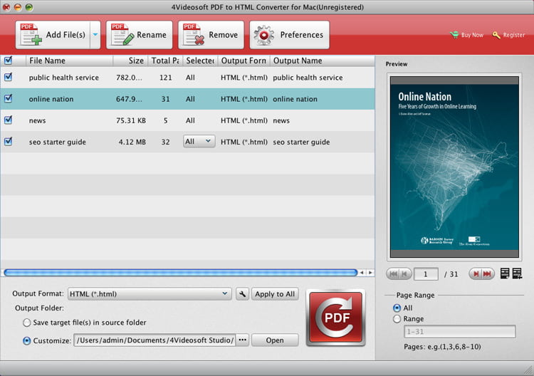 4Videosoft PDF to HTML Converter for Mac Screenshot