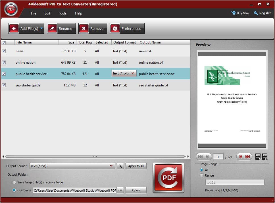 4Videosoft PDF to Text Converter Screenshot