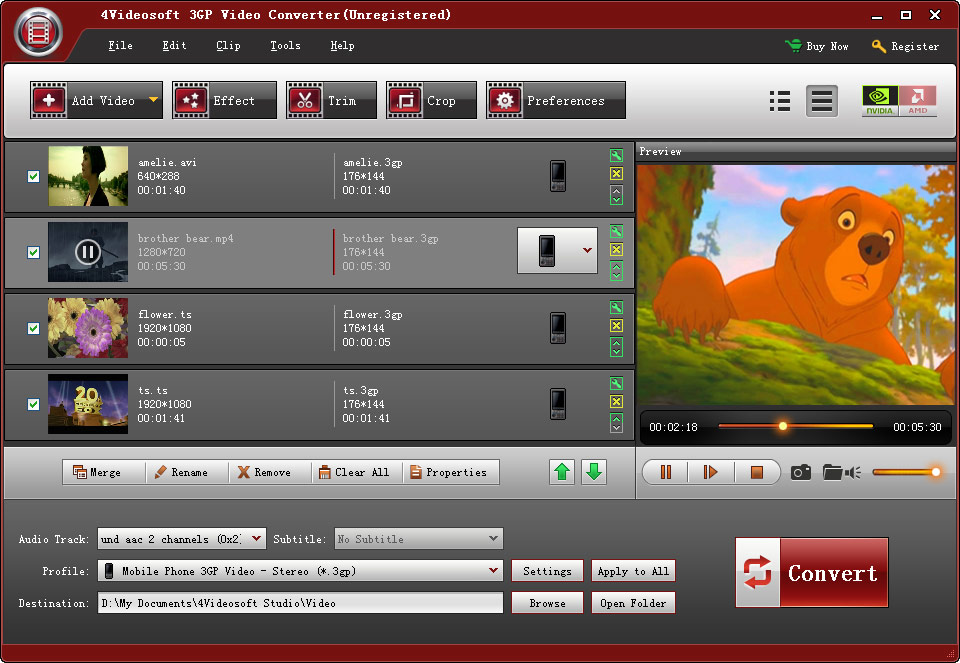 Screenshot of 4Videosoft 3GP Video Converter