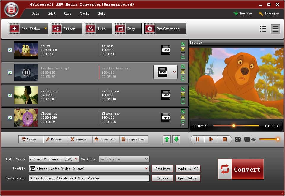 4Videosoft AMV Media Converter Screenshot