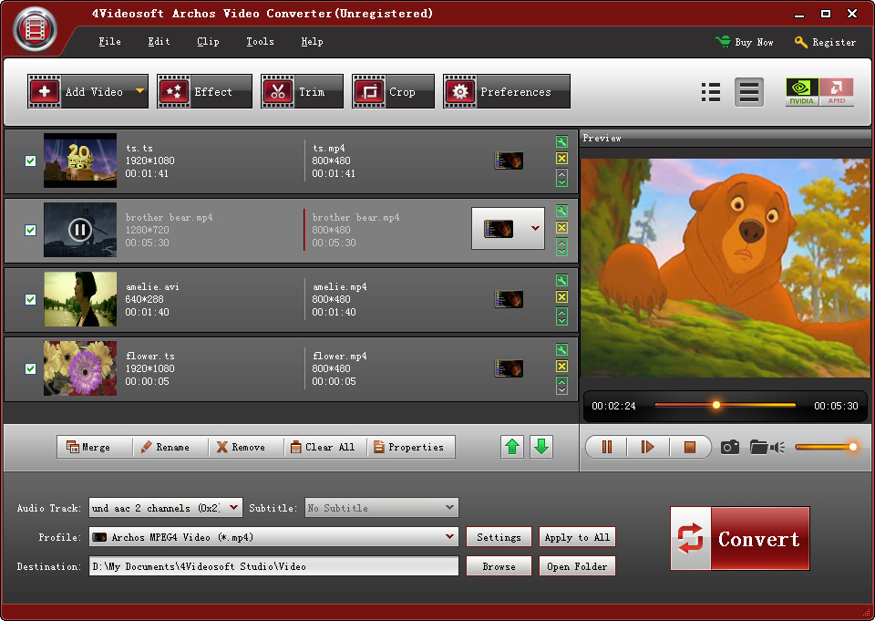 Screenshot of 4Videosoft Archos Video Converter 3.3.08