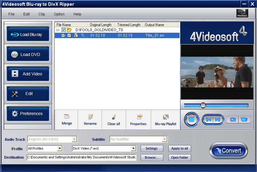 4Videosoft Blu-ray to DivX Ripper Screenshot