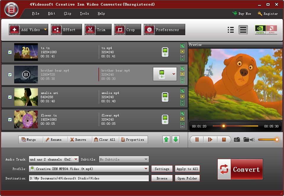 Screenshot of 4Videosoft Creative Zen Video Converter