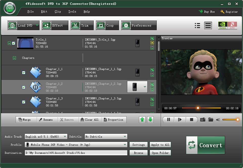 Screenshot of 4Videosoft DVD to 3GP Converter