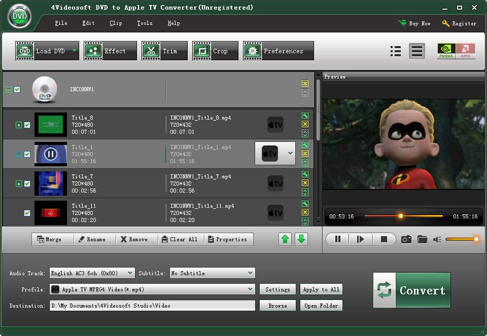 Screenshot of 4Videosoft DVD to Apple TV Converter 3.1.08