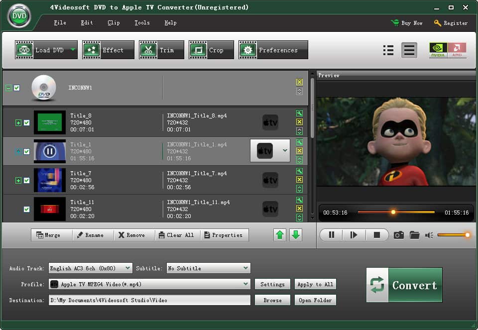 4Videosoft DVD to Apple TV Converter is one DVD to Apple TV Converter software.