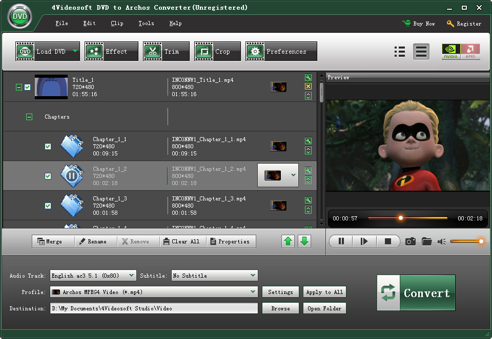 Screenshot of 4Videosoft DVD to Archos Converter 3.3.12