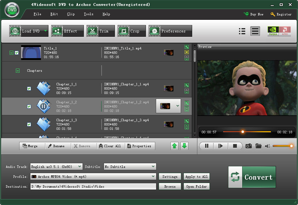 Screenshot of 4Videosoft DVD to Archos Converter