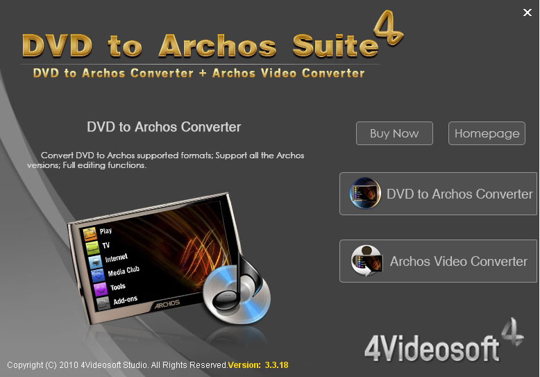 Screenshot of 4Videosoft DVD to Archos Suite 3.3.10