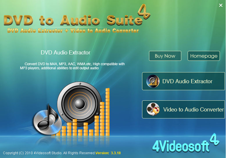 Convert video/audio to AAC, AC3, AIFF, AMR, AU, FLAC, MP3, M4A, MP2, OGG, WAV.
