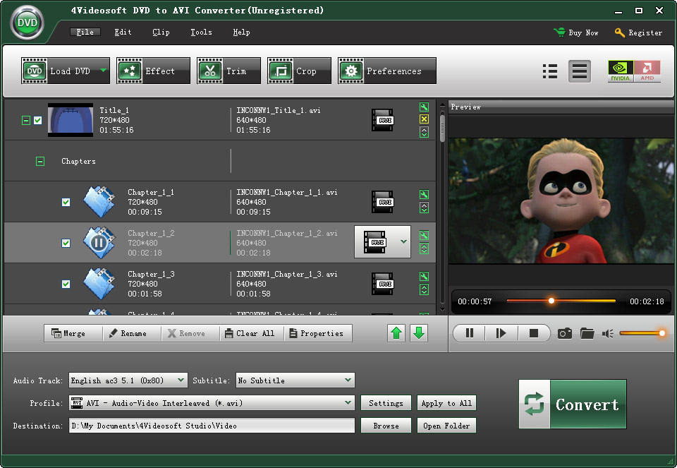 Screenshot of 4Videosoft DVD to AVI Converter