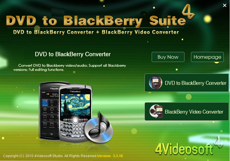 Screenshot of 4Videosoft DVD to BlackBerry Suite