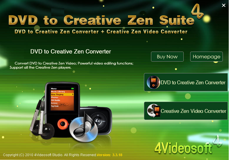 Screenshot of 4Videosoft DVD to Creative Zen Suite