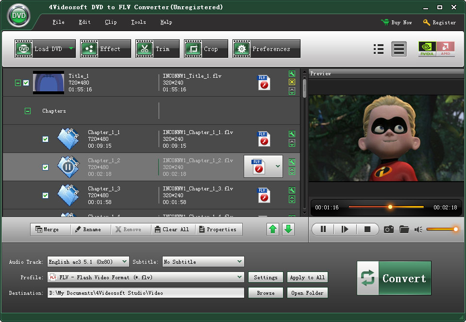 Screenshot of 4Videosoft DVD to FLV Converter