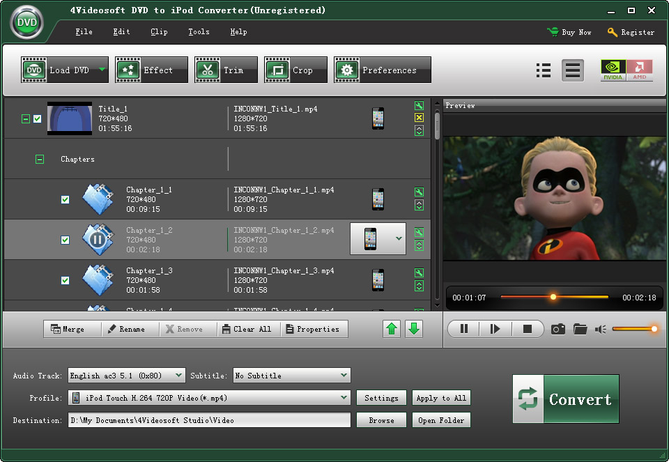 Screenshot of 4Videosoft DVD to iPod Converter