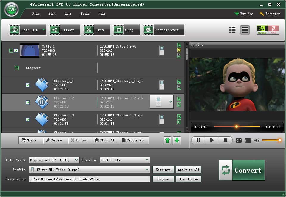 Screenshot of 4Videosoft DVD to iRiver Converter
