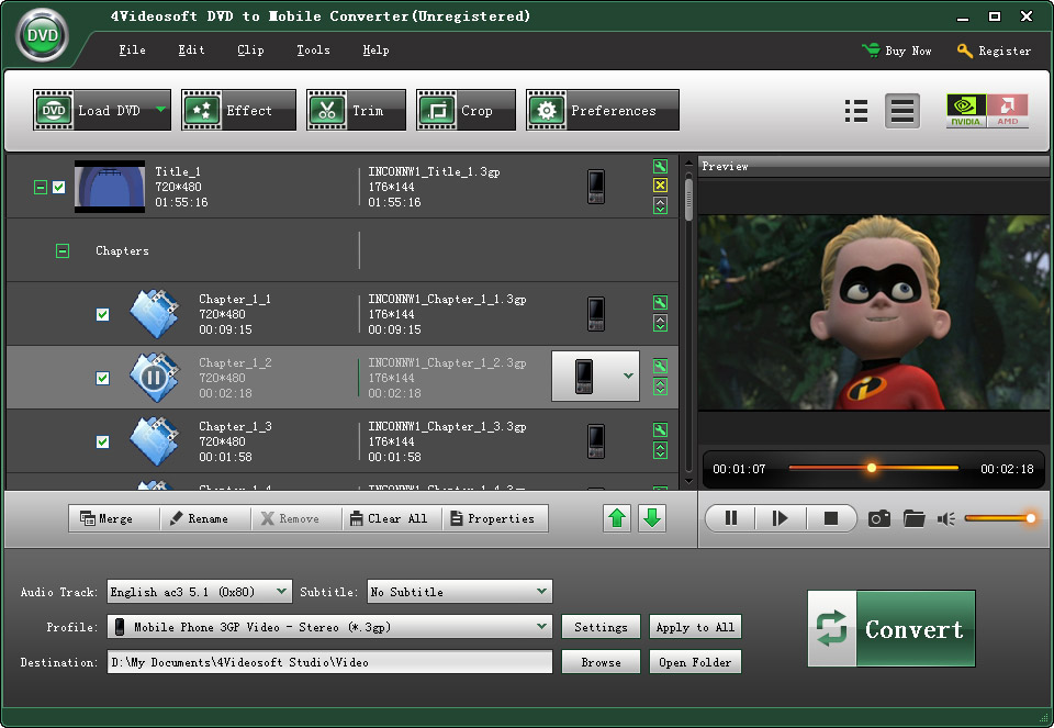 Screenshot of 4Videosoft DVD to Mobile Converter 3.1.08