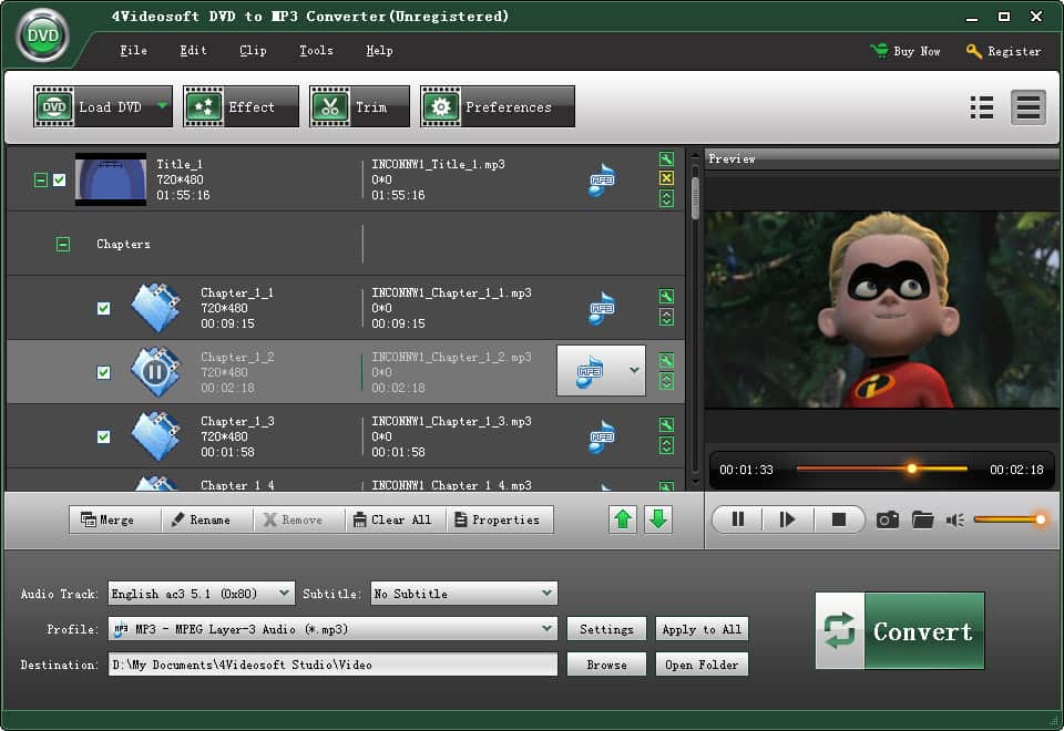 Screenshot of 4Videosoft DVD to MP3 Converter