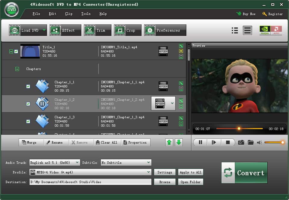 Screenshot of 4Videosoft DVD to MP4 Converter