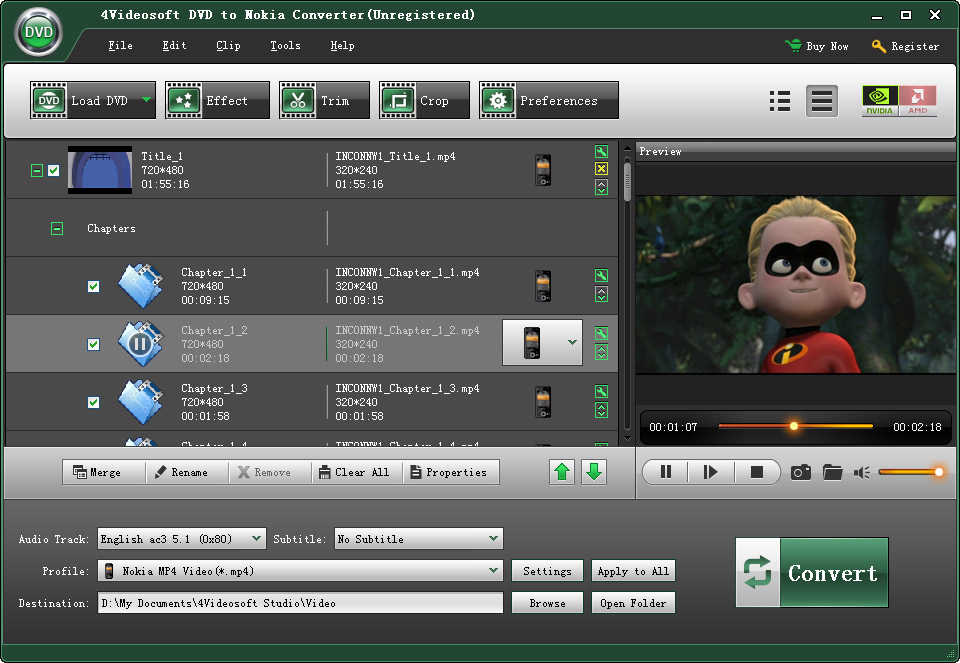 Screenshot of 4Videosoft DVD to Nokia Converter