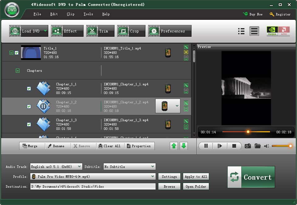 Screenshot of 4Videosoft DVD to Palm Converter