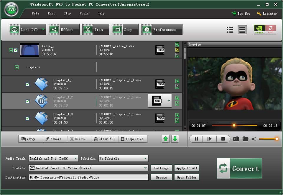 Screenshot of 4Videosoft DVD to Pocket PC Converter