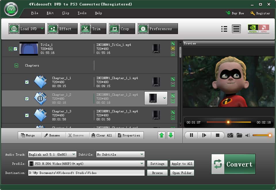 Screenshot of 4Videosoft DVD to PS3 Converter