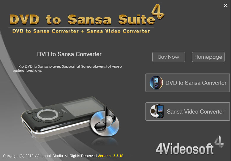 Screenshot of 4Videosoft DVD to Sansa Suite