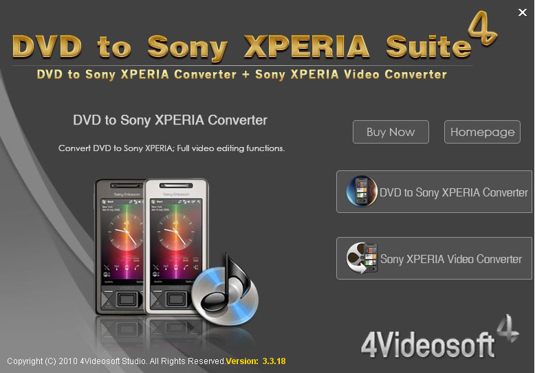 Screenshot of 4Videosoft DVD to Sony Xperia Suite