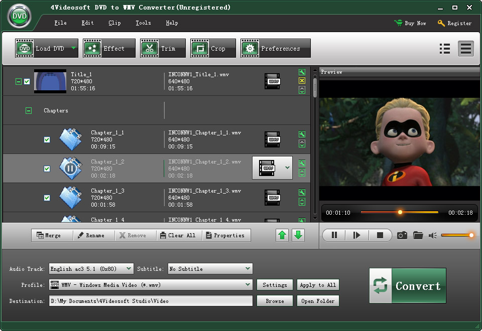 Screenshot of 4Videosoft DVD to WMV Converter