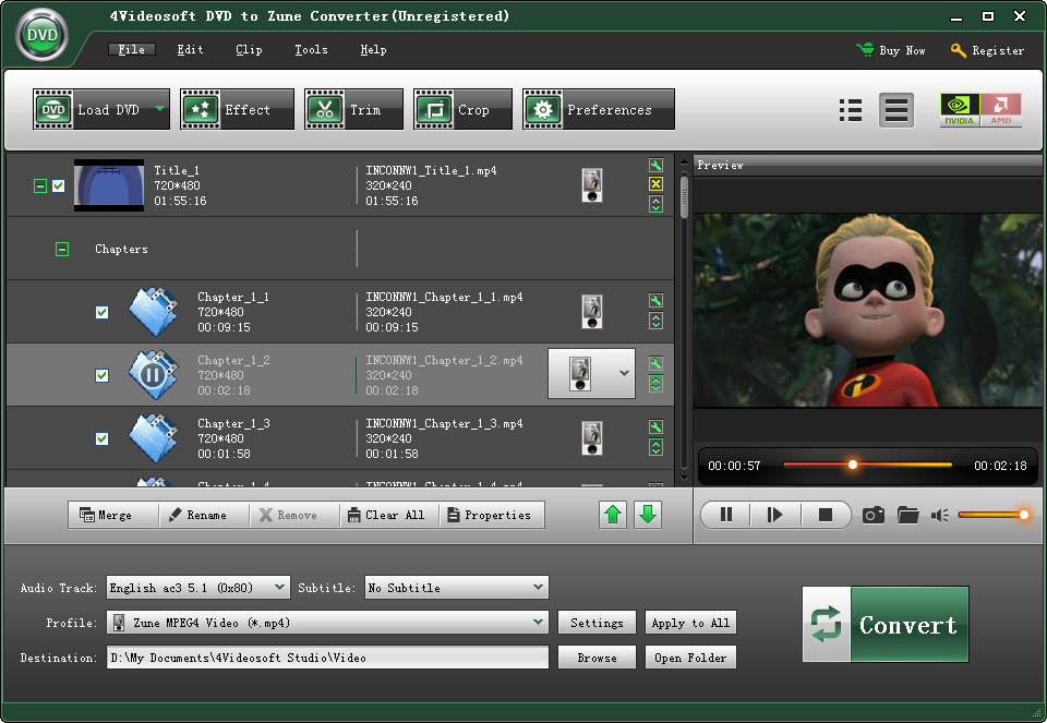 Screenshot of 4Videosoft DVD to Zune Converter 3.1.18