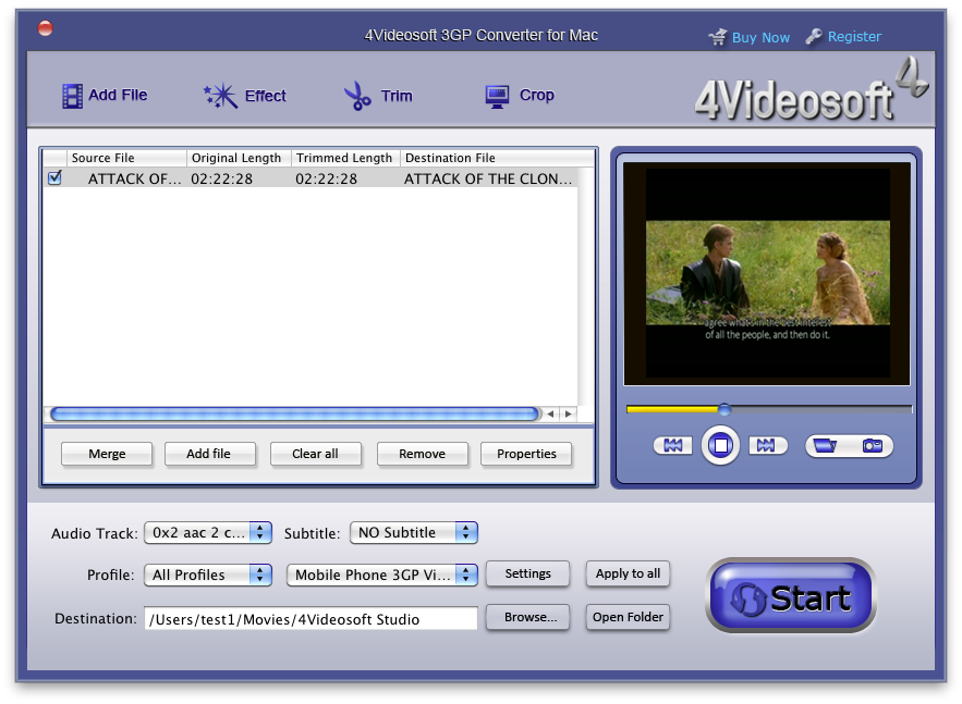 Screenshot of 4Videosoft 3GP Converter for Mac