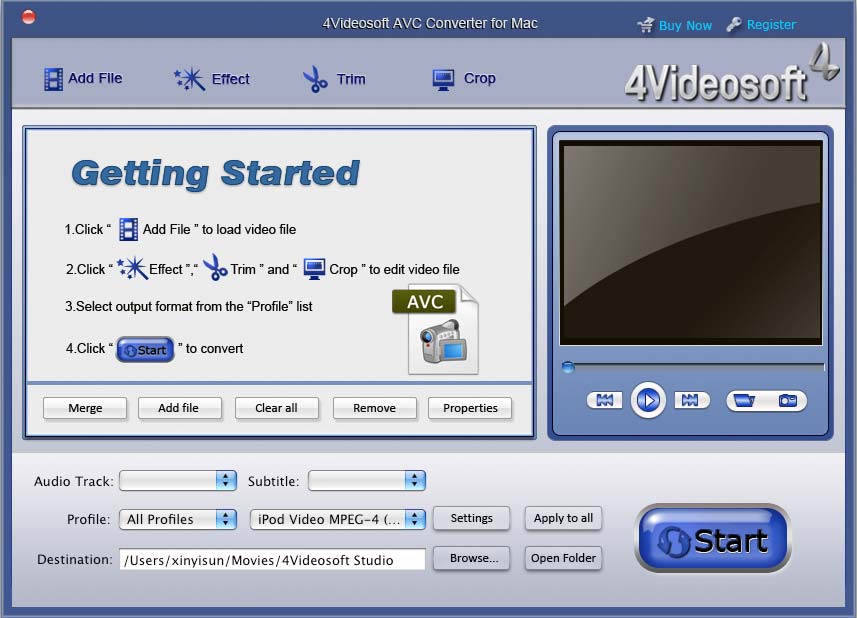 Screenshot of 4Videosoft AVC Converter for Mac