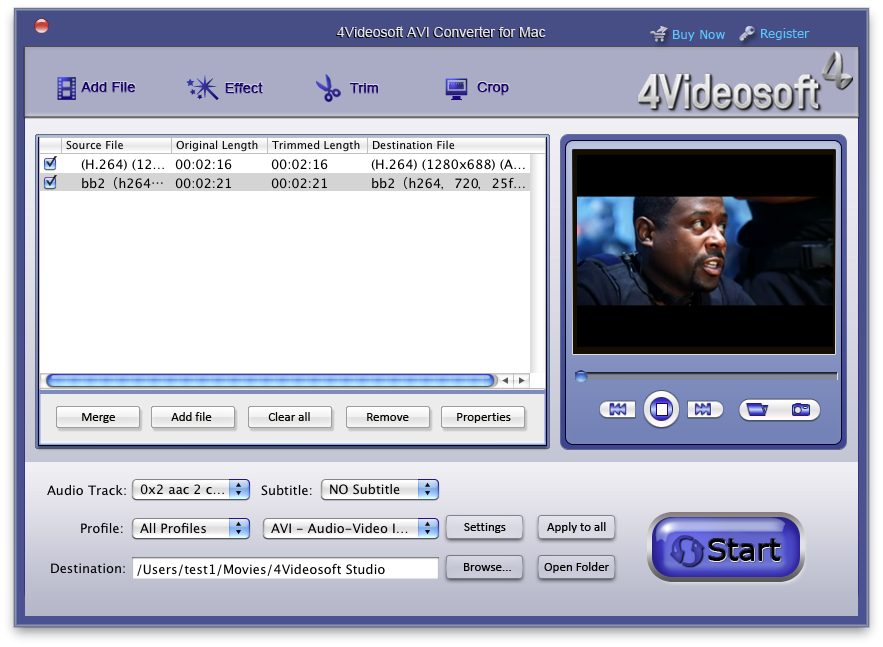 Screenshot of 4Videosoft AVI Converter for Mac 3.1.08