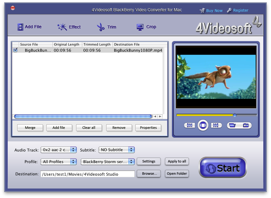 Screenshot of 4Videosoft Mac BlackBerry Converter